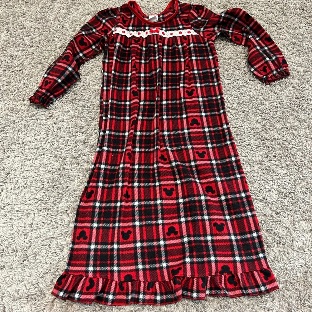 Kids Disney Mickey Mouse Plaid Fleece Nightgown Pajamas Sleepwear Size 6 girls - Picture 1 of 6